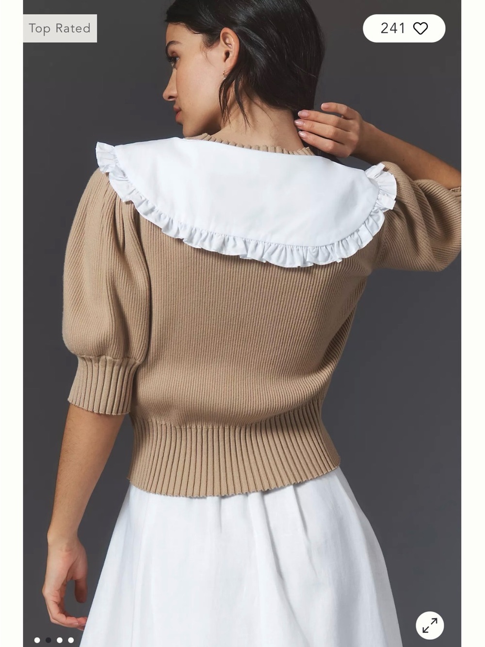 Anthropologie English Factory Puff-Sleeve Poplin Collared Sweater Size M - Picture 2 of 11